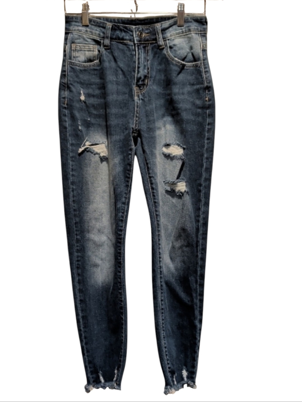 Women’s Distressed High-Rise Blue Denim Jeans (#808)